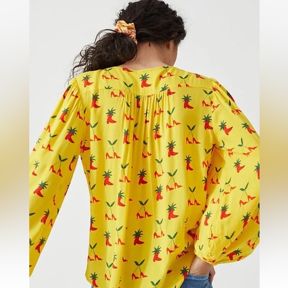 NWT Anthropologie Kendra Dandy Dreamer Buttondown Top Yellow Strawberry - Picture 2 of 11